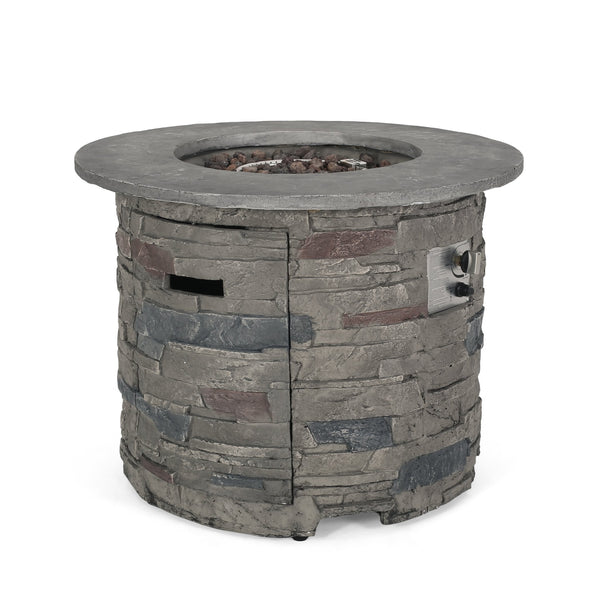 English Elm Outdoor Round Propane Fire Pit Table Mgo Stone Finish 40000 Btu Patio Heater 57564.00GRY-40K