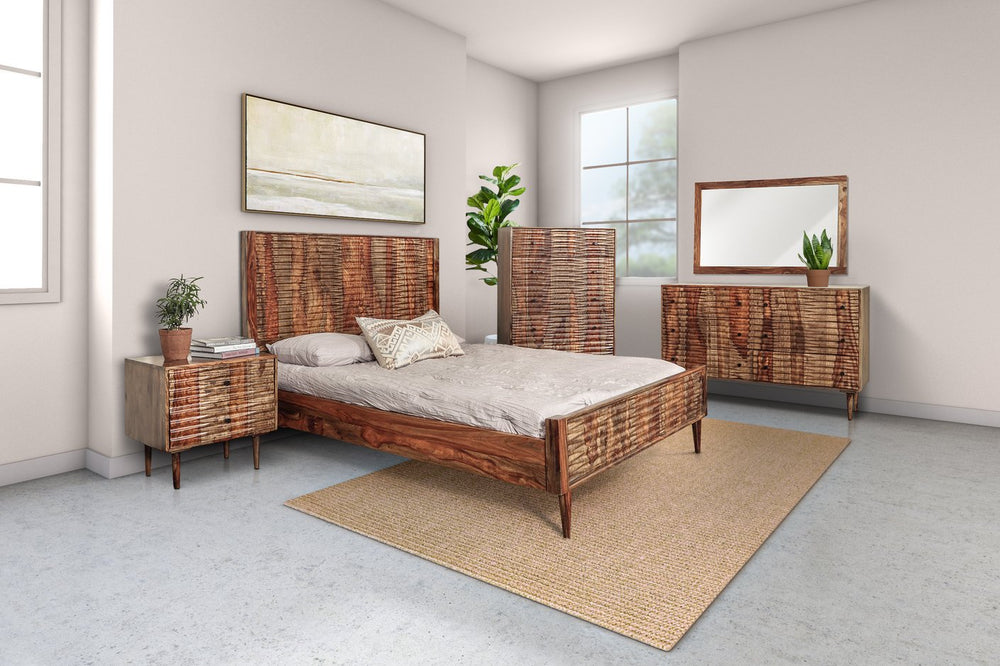 Porter Designs Porter Waves 5 Drawer Chest In Rich Honey Sheesham Wood - Mid-century Modern Storage Solution Brown Wood 04-196-05-w005