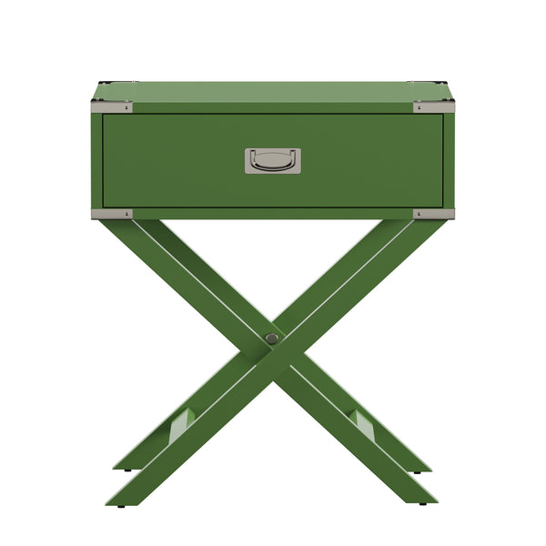 Homelegance By Top-Line Spencer X-Base Wood Accent Campaign Table Green Wood
