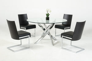 VIG Furniture Pyrite 51" Round Tempered Glass Dining Table With Polished Chrome Sculptural Legs, Seats 4 Modern VGEWF2133AA
