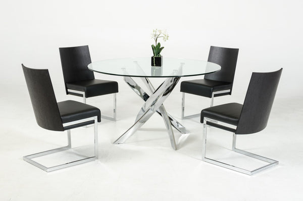 VIG Furniture Pyrite 51" Round Tempered Glass Dining Table With Polished Chrome Sculptural Legs, Seats 4 Modern VGEWF2133AA