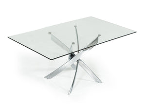 VIG Furniture Pyrite Clear Tempered Glass Dining Table With Sculptural Chrome Legs — Seats 6, Modern Minimalist Chic VGEWF2133EA