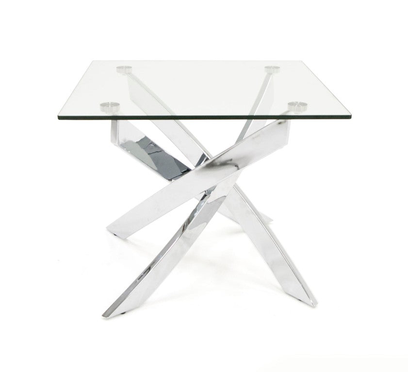 VIG Furniture Pyrite Sculptural Glass End Table With 10Mm Tempered Top, Chrome Base — Sleek Accent For Small Spaces VGEWF1143-1BA