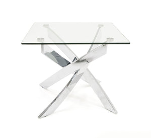 VIG Furniture Pyrite Sculptural Glass End Table With 10Mm Tempered Top, Chrome Base — Sleek Accent For Small Spaces VGEWF1143-1BA