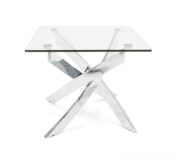 VIG Furniture Pyrite Sculptural Glass End Table With 10Mm Tempered Top, Chrome Base — Sleek Accent For Small Spaces VGEWF1143-1BA