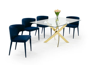VIG Furniture Pyrite Glass & Gold Dining Table With Intertwined Stainless Steel Base, Modern Glam 63"W X 38"D VGEW-2133EE-G