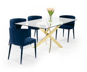 VIG Furniture Pyrite Glass & Gold Dining Table With Intertwined Stainless Steel Base, Modern Glam 63"W X 38"D VGEW-2133EE-G