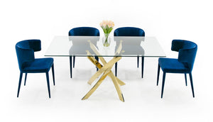 VIG Furniture Pyrite Glass & Gold Dining Table With Intertwined Stainless Steel Base, Modern Glam 63"W X 38"D VGEW-2133EE-G