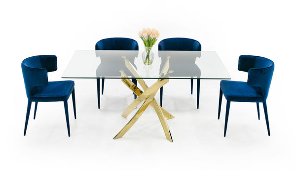 VIG Furniture Pyrite Glass & Gold Dining Table With Intertwined Stainless Steel Base, Modern Glam 63"W X 38"D VGEW-2133EE-G