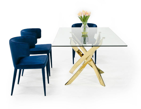 VIG Furniture Pyrite Glass & Gold Dining Table With Intertwined Stainless Steel Base, Modern Glam 63"W X 38"D VGEW-2133EE-G