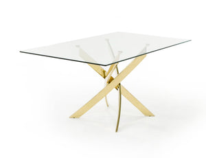 VIG Furniture Pyrite Glass & Gold Dining Table With Intertwined Stainless Steel Base, Modern Glam 63"W X 38"D VGEW-2133EE-G