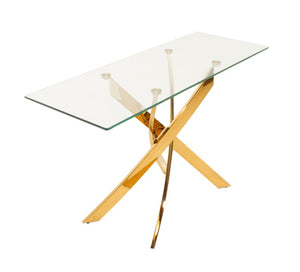 VIG Furniture Pyrite Modern Glass Console Table With Intertwined Gold Stainless Steel Base — Glam Entryway Accent VGEW-F7033AD-G