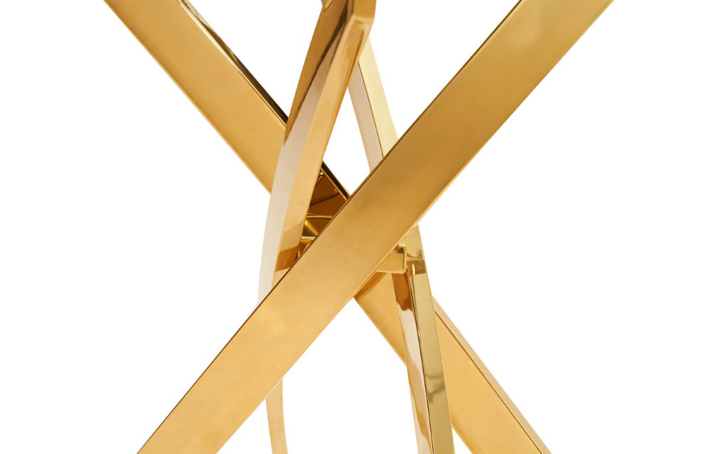 VIG Furniture Pyrite Modern Glass Console Table With Intertwined Gold Stainless Steel Base — Glam Entryway Accent VGEW-F7033AD-G