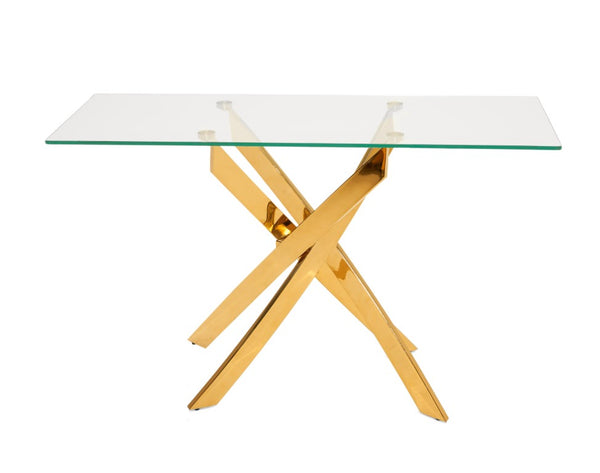 VIG Furniture Pyrite Modern Glass Console Table With Intertwined Gold Stainless Steel Base — Glam Entryway Accent VGEW-F7033AD-G