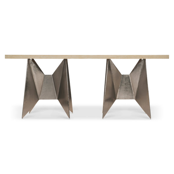 Bernhardt Bernhardt Solaria Console Table — 72" Rustic Modern White Oak Top With Shiny Nickel Origami Bases 310911