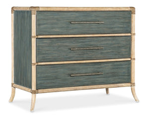 Hooker Furniture Retreat Rattan Chest With Three Self-Closing Drawers, Two-Tone Dune & Seagrass Finish, Coastal Style Blues 6950-90017-45