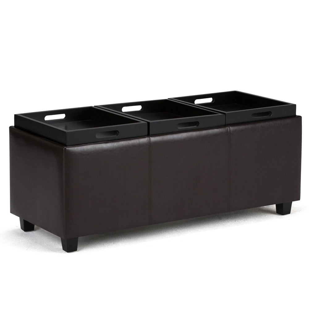 English Elm Avalon Storage Ottoman - Tanners Brown Faux Leather With Trays, Stylish Accent For Any Space B136P159779