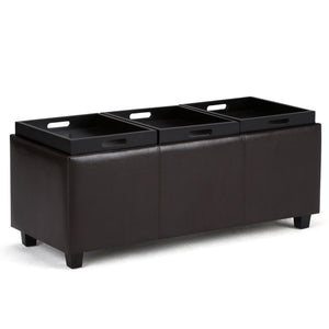 English Elm Avalon Storage Ottoman - Tanners Brown Faux Leather With Trays, Stylish Accent For Any Space B136P159779