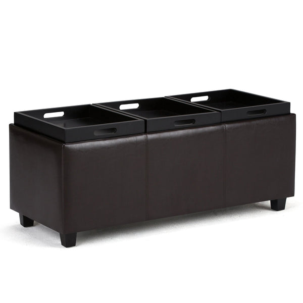 English Elm Avalon Storage Ottoman - Tanners Brown Faux Leather With Trays, Stylish Accent For Any Space B136P159779