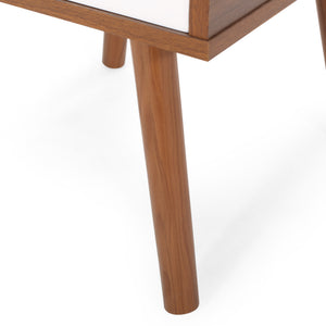 English Elm Christopher Knight Home® - END TABLE Mid-Century Modern Two-Toned End Table with Drawer, Faux Wood Top & Splayed Legs for Living Room White+Walnut 66761.00WALNWHT