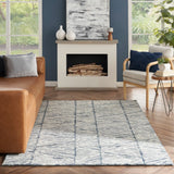 Nourison Vail VAI01 Handmade Tufted No Border Indoor Only Modern  Rug White Blue, White Blue 100% Wool 99446794178