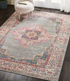 Nourison Passion PSN03 Machine Made Power-loomed Ornamental Border Indoor Only Bohemian Vintage Rug Grey, Grey 100% Polypropylene 99446397843