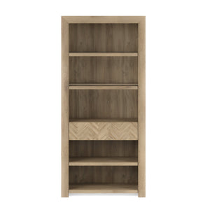 A.R.T. Furniture Garrison Bookcase - Elegant Washed Oak Storage With Adjustable Glass Shelves & Touch Dimmer Light Brown Parawood Solids With Ash Embossing,White Oak Veneers,Glass 322401-1302