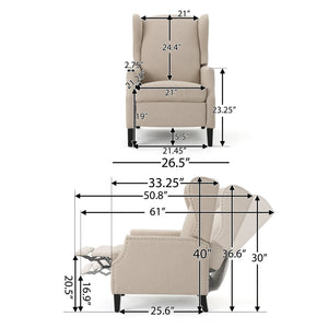 English Elm Christopher Knight Home® - Pushback Recliner Chair with Nailhead Trim and Wingback Design, Plush Fabric Comfort for Living Rooms Wheat 60760.00WHT