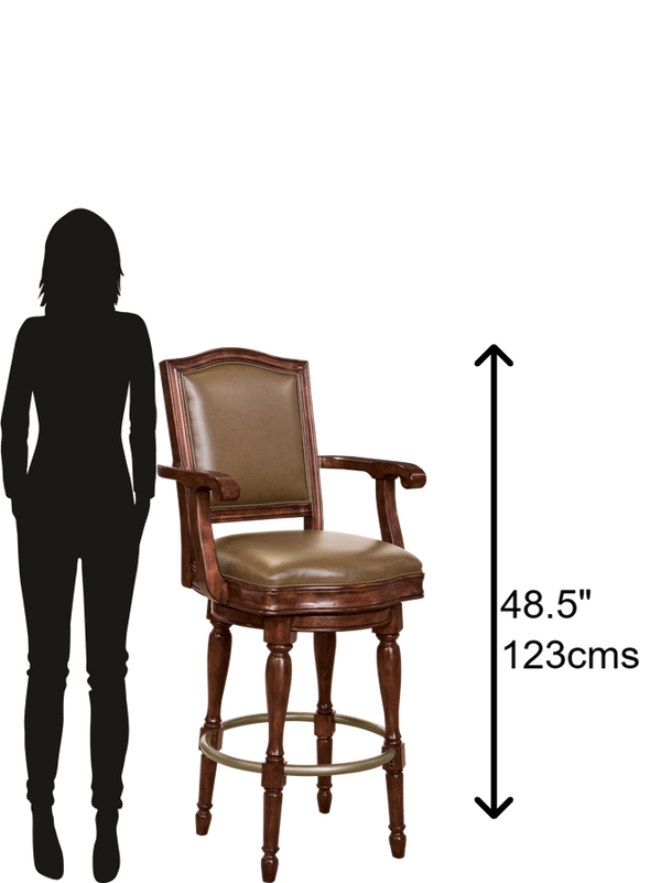 Hekman Furniture 697027 Swivel Barstool With Brown Faux Leather Cushion And Antique Brass-finish Footrest For Comfort Hampton Cherry Cheers Bar Stool 697027