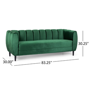 English Elm Miranda Channel Stitch Velvet Sofa Glam Living Room Seating with Tapered Birch Legs Emerald 68604.00A_68604.00B