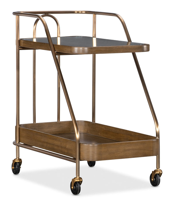 Hooker Furniture Commerce Walnut Veneer Rolling Bar Cart with Smoked Glass Top for Entertaining 7228-50763-85