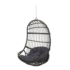 English Elm Christopher Knight Home® - SANSA Outdoor Wicker Hanging Basket Chair with Water‑Resistant Cushions, Iron Frame, Weatherproof Lounge Gray 70429.00GDGRY