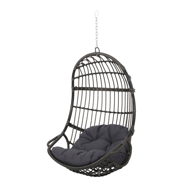 English Elm Christopher Knight Home® - SANSA Outdoor Wicker Hanging Basket Chair with Water‑Resistant Cushions, Iron Frame, Weatherproof Lounge Gray 70429.00GDGRY