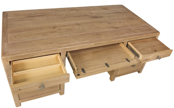 Hooker Furniture Driftwood Executive Desk With Buckboard Sun-Faded Oak Finish, 7-Drawer Storage, Locking Files Light Wood 6820-10462-80