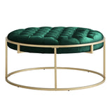 Homelegance By Top-Line Piper Gold Finish Velvet Button Tufted Round Ottoman Green Velvet