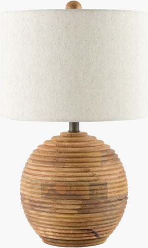 Surya Pozo 24-inch Accent Table Lamp - Rustic Industrial Charm With Cotton Shade & Mango Wood Finial Body, Brown,Shade (Outside), Beige,Shade (Inside), White,Finial, Brown,Harp, Metallic ,Gold,Cord, Brown Acacia,Cotton,Cotton,Cotton,Metal,Mango Wood Pzo-001