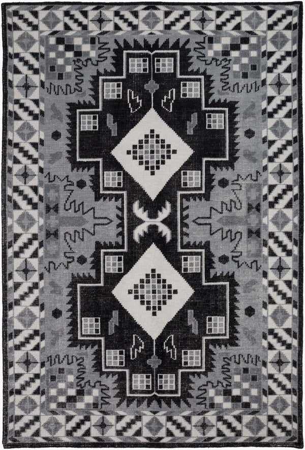 Surya Pazar Handmade 2' X 3' Wool Rug - Elegant, Durable, And Timeless Floor Covering For Any Room Charcoal Wool Pzr6004-5686