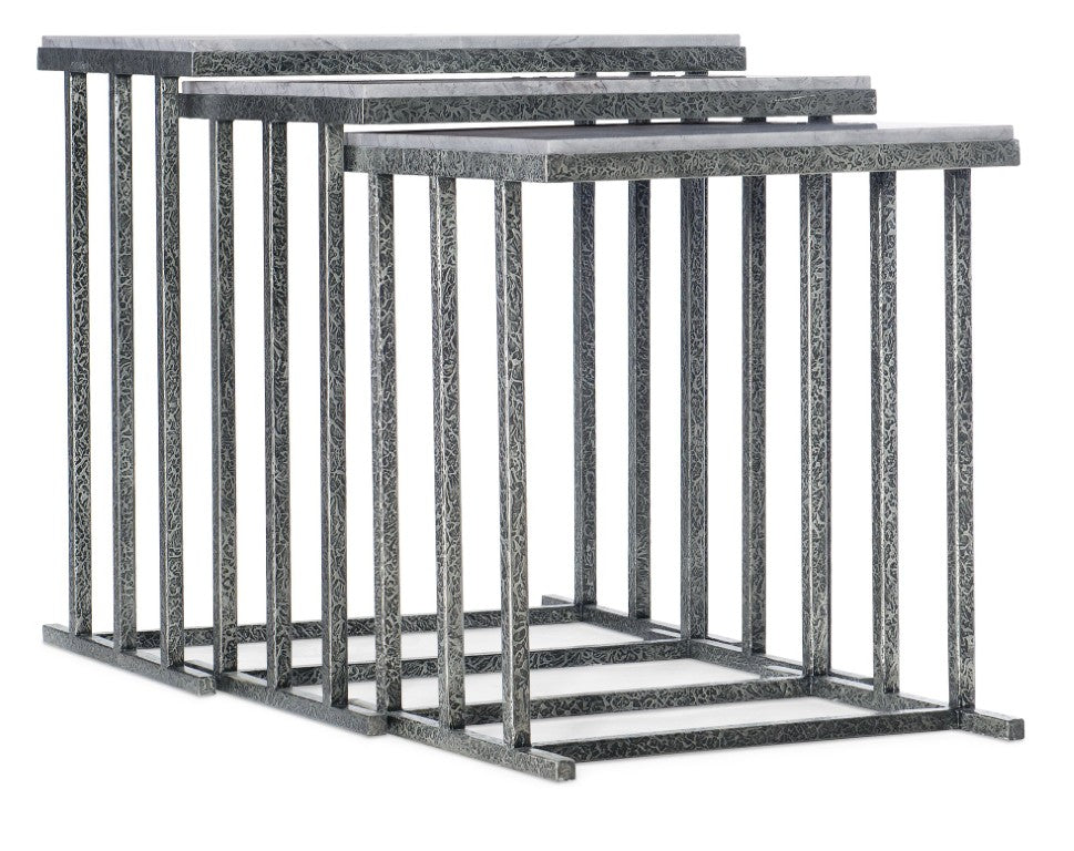 Hooker Furniture Melange Bianca Nesting Tables Set Of 3 — Distressed Gray Metal Bases With San Juan Slate Tops, Versatile Elegance 628-50028-40
