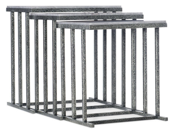 Hooker Furniture Melange Bianca Nesting Tables Set Of 3 — Distressed Gray Metal Bases With San Juan Slate Tops, Versatile Elegance 628-50028-40