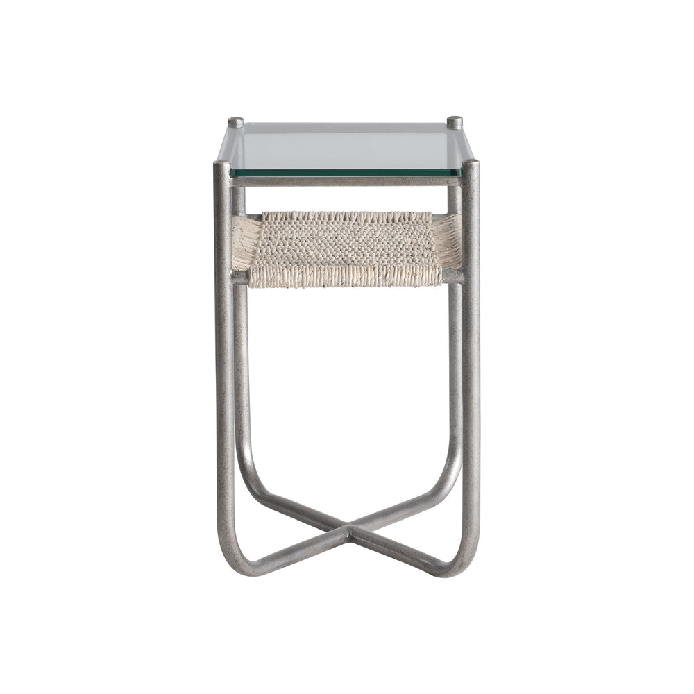 Bernhardt Bernhardt Kendo Accent Table With Tempered Glass Top, Woven Abaca Shelf & Graphite Steel Frame 328122