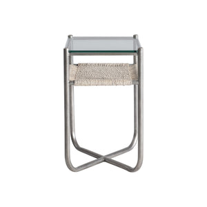 Bernhardt Bernhardt Kendo Accent Table With Tempered Glass Top, Woven Abaca Shelf & Graphite Steel Frame 328122