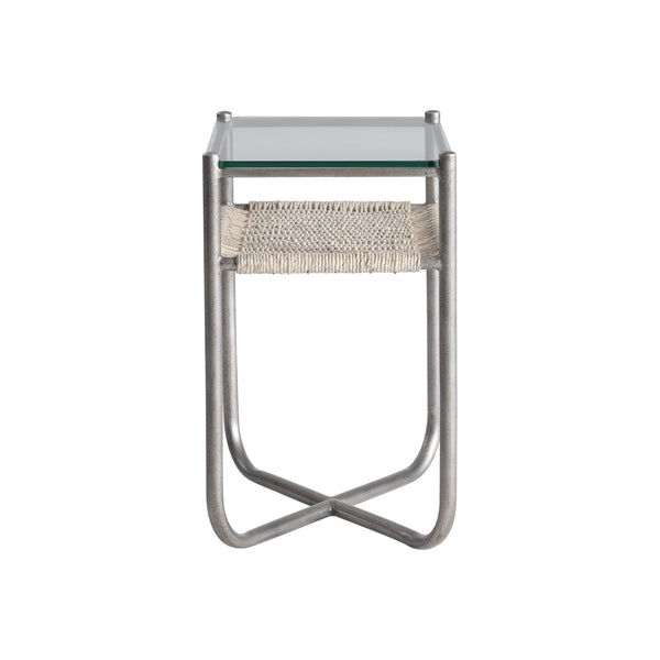 Bernhardt Bernhardt Kendo Accent Table With Tempered Glass Top, Woven Abaca Shelf & Graphite Steel Frame 328122