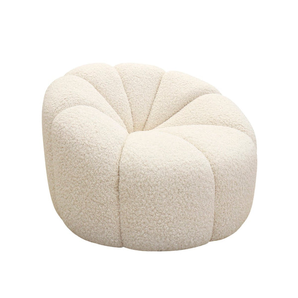 Pasargad Home Noho Pompeii Cream Boucle Lounge Chair - Elegant Swivel Base for Timeless Comfort