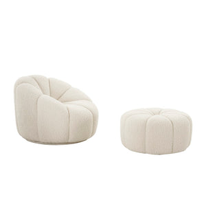Pasargad Home Noho Pompeii Cream Boucle Lounge Chair - Elegant Swivel Base for Timeless Comfort