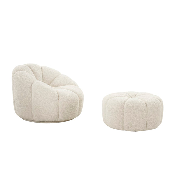 Pasargad Home Noho Pompeii Cream Boucle Lounge Chair - Elegant Swivel Base for Timeless Comfort