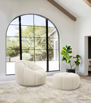 Pasargad Home Noho Pompeii Cream Boucle Lounge Chair - Elegant Swivel Base for Timeless Comfort