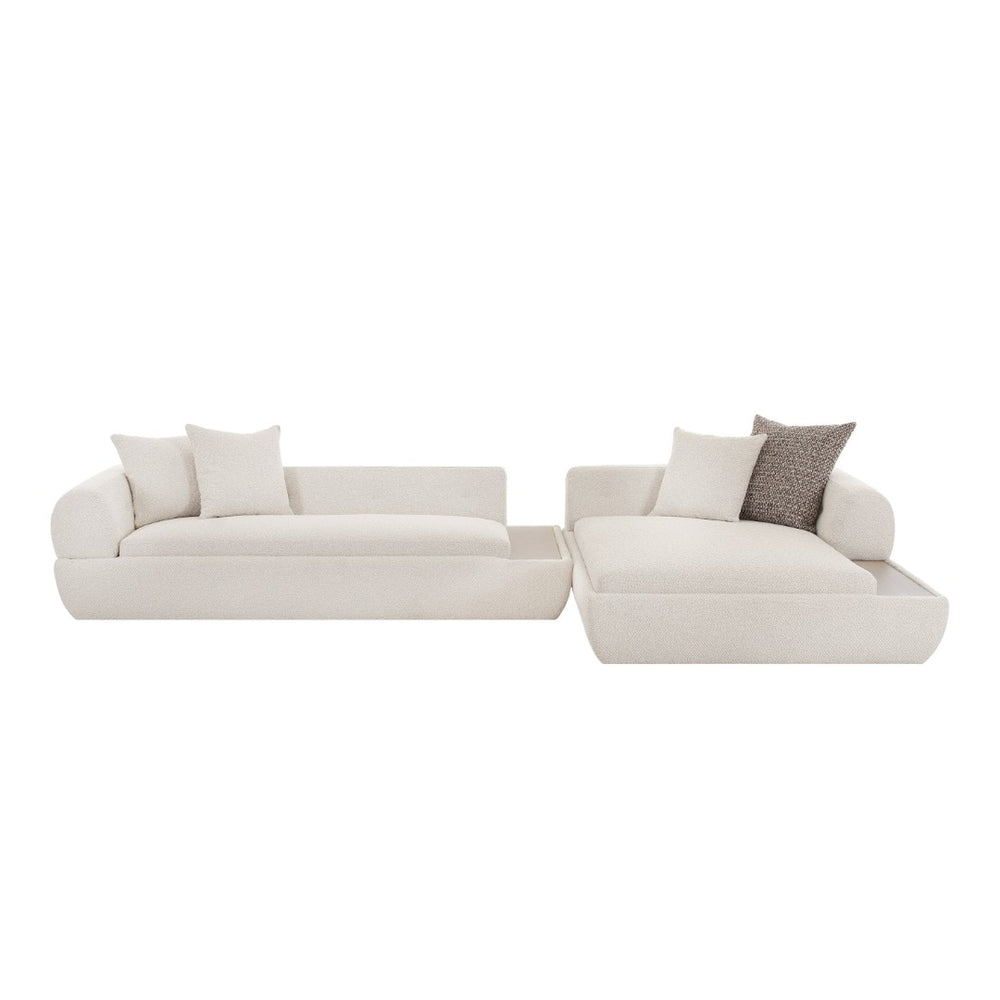 Pasargad Home Amara Modern Sectional Sofa in Beige - Stylish, Functional Design with Wood Tray