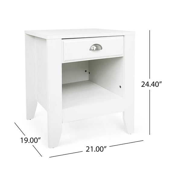 English Elm Christopher Knight Home® - Modern Nightstand with Drawer and Open Cubby, Faux Wood Mid Century Bedside Table, 2-Tier Storage Nightstand for Bedrooms, 21"W x 24.4"H White 70949.00WHI