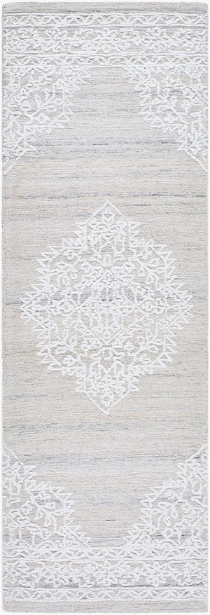 Livabliss Piazza Hand Tufted Traditional Accent Rug Recycled Pet Yarn for Entryway or Bath White, Light Gr 2'6" x 8' PZZ2300-268