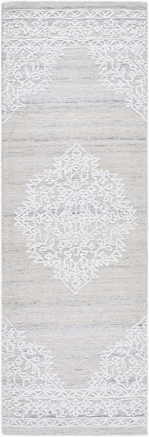 Livabliss Piazza Hand Tufted Traditional Accent Rug Recycled Pet Yarn for Entryway or Bath White, Light Gr 2'6" x 8' PZZ2300-268